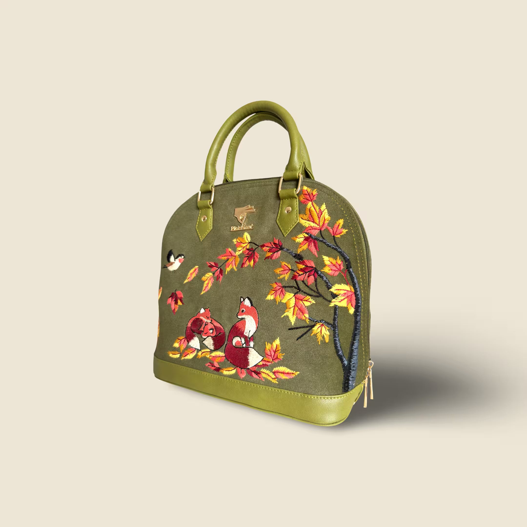 Olive green embroidered evening handbag for women in vegan leather by PickAleaf, cruelty free for parties and special occasions