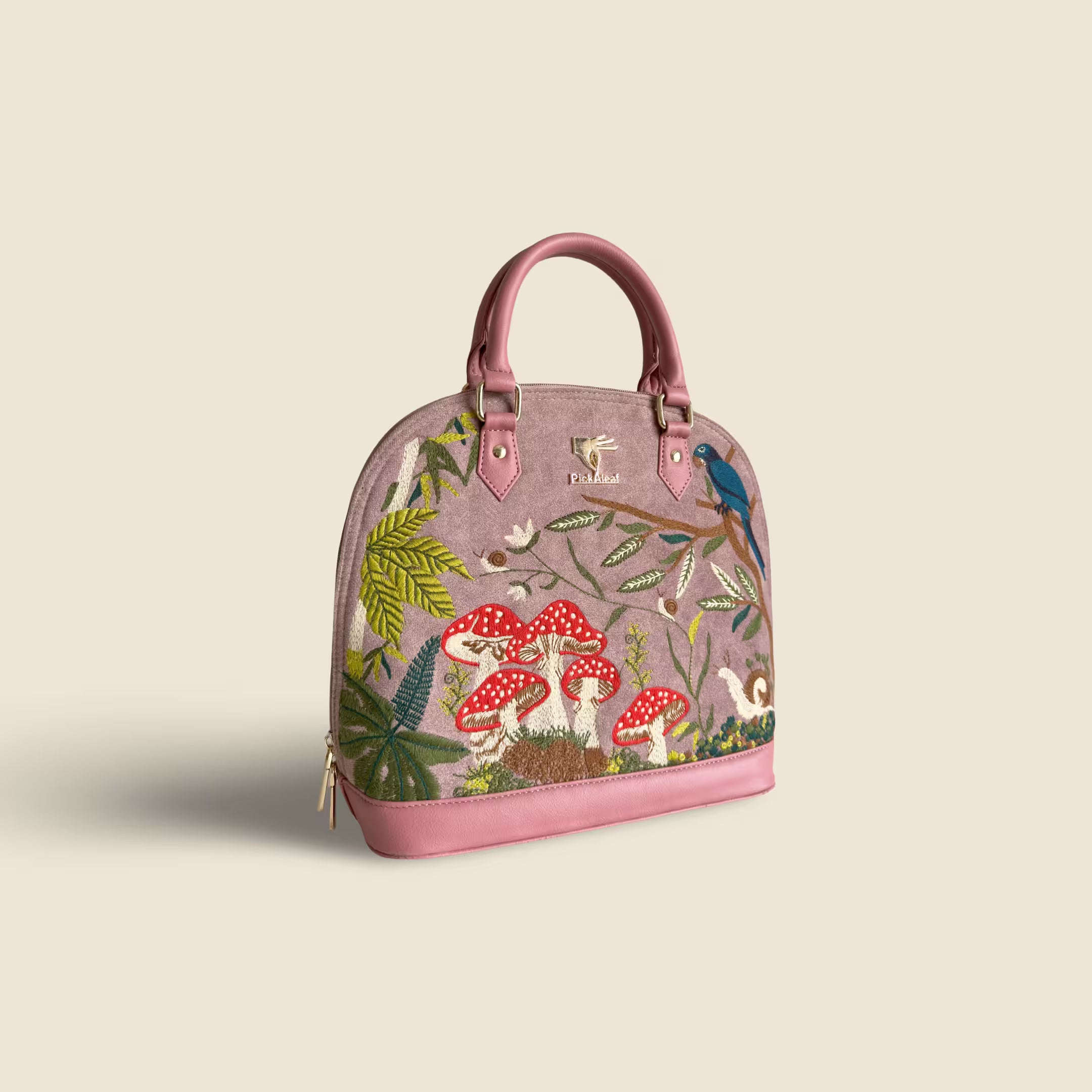 Pink embroidered bridal handbag for women in vegan leather by PickAleaf, cruelty free for weddings, gifting and special occasions.
