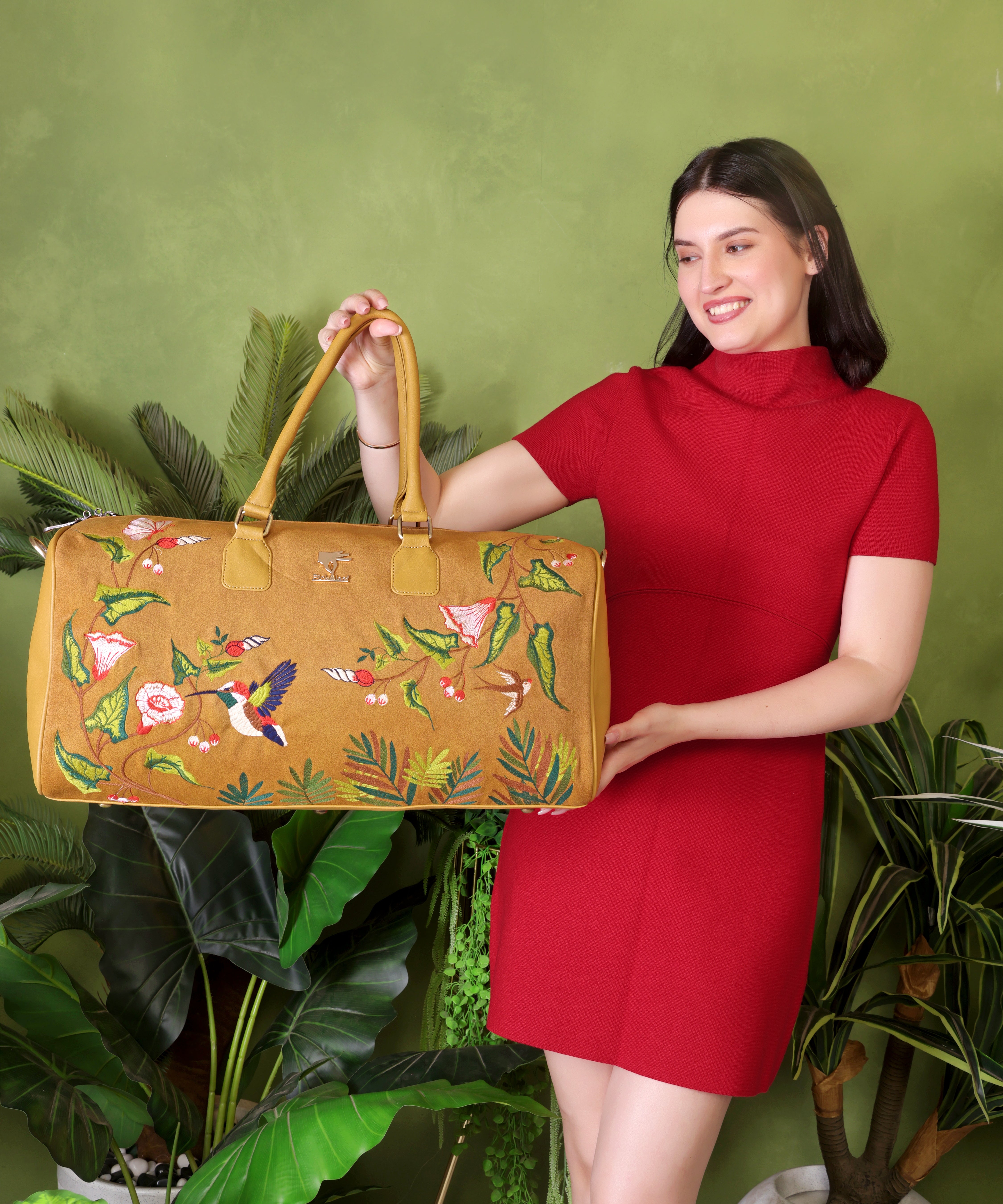 Gold Embroidery Flora Duffel Bag