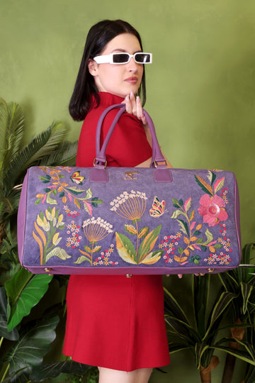 Purple Embroidery Violet Valley Duffel Bag