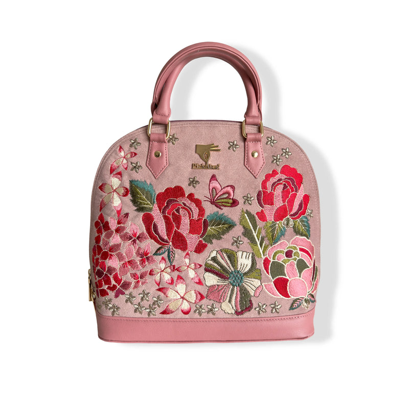 Pink embroidered wedding handbag for women in vegan leather by PickAleaf, cruelty free, for weddings, gifting and special occasions