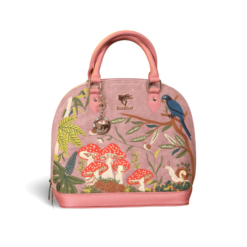 Pink embroidered bridal handbag for women in vegan leather by PickAleaf, cruelty free for weddings, gifting and special occasions.