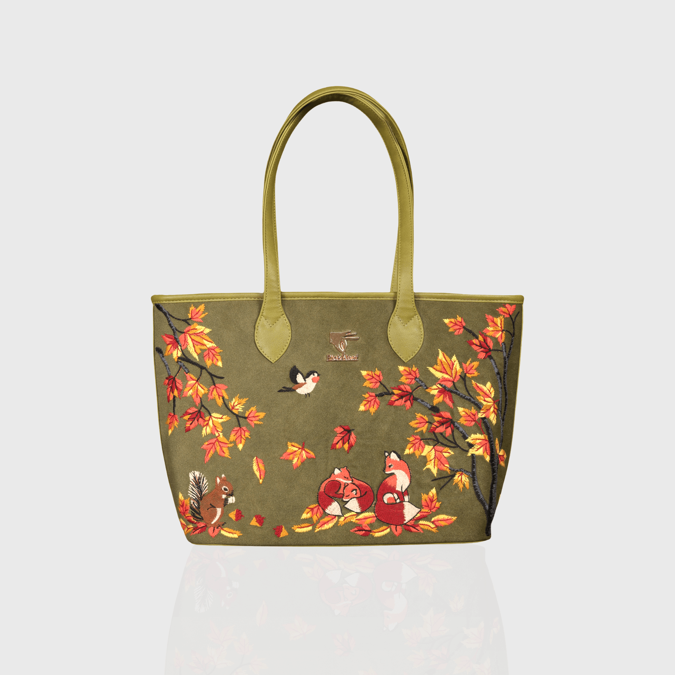 Olive green floral vegan leather tote from Autumn Whisper Collection