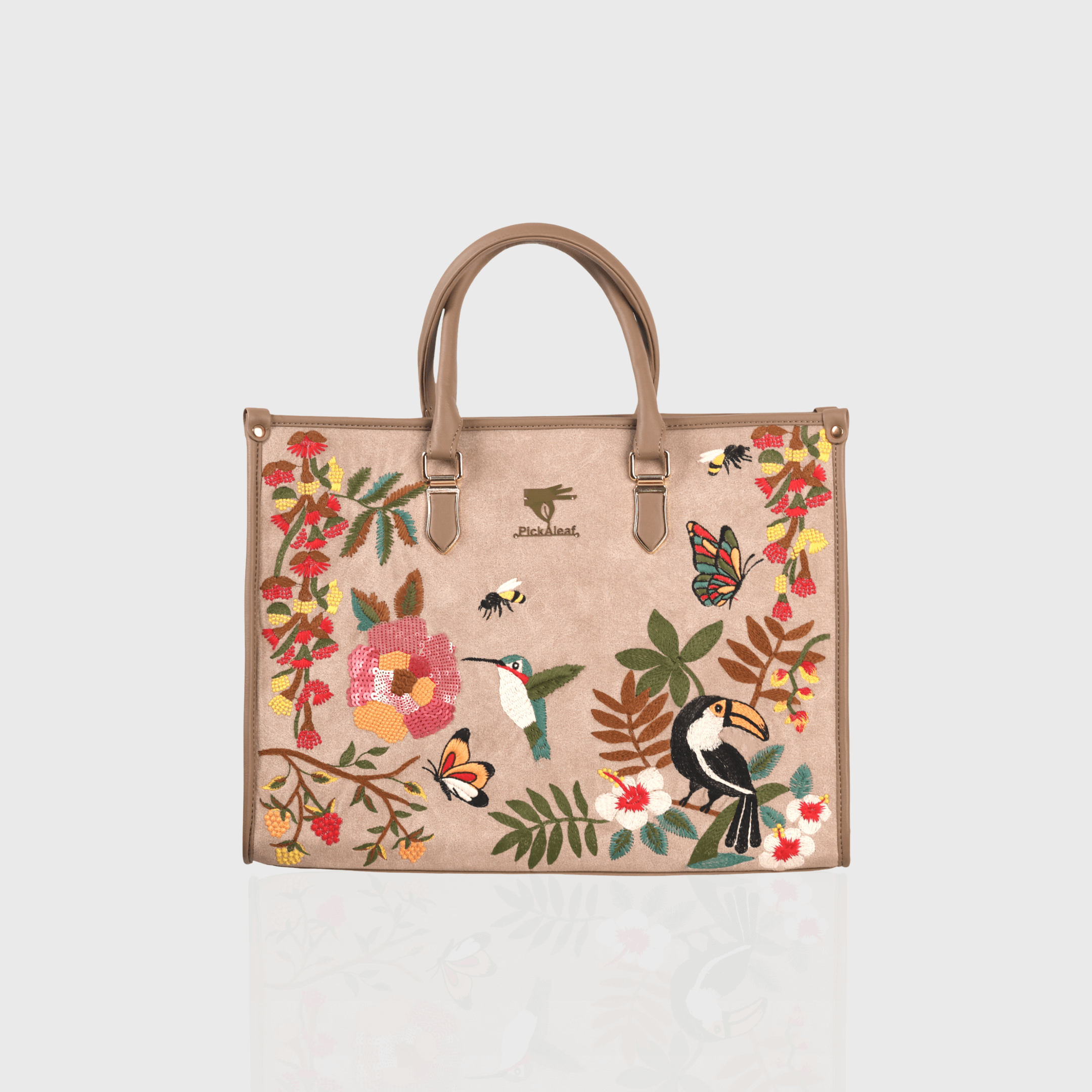 Beige Mystic Garden embroidered shoulder bag.