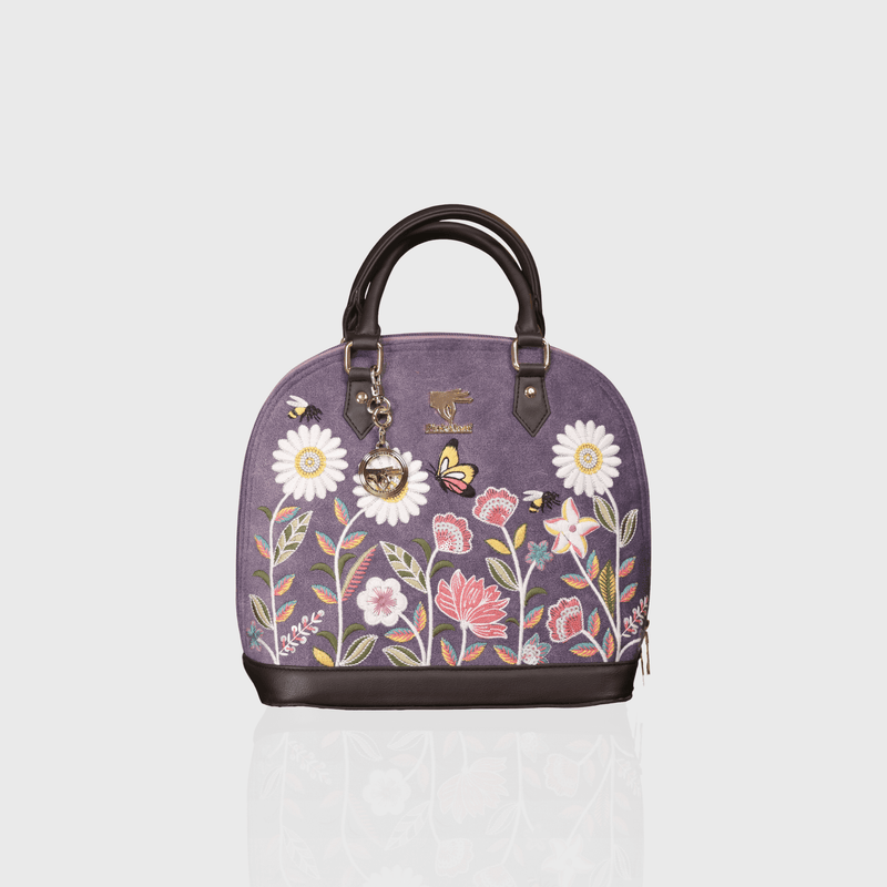 Purple Daisy Dream embroidered handbag.