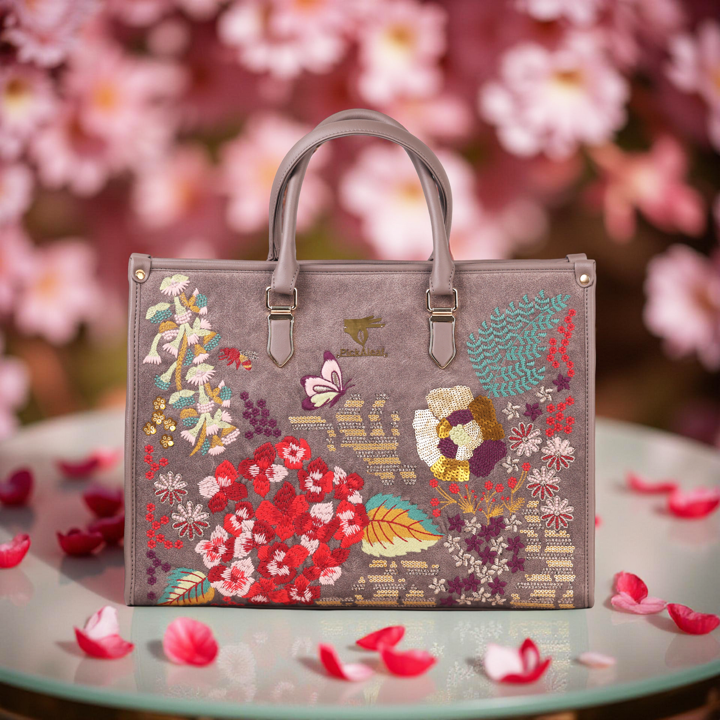 Gray Embroidery Garden Grey Shoulder Bag