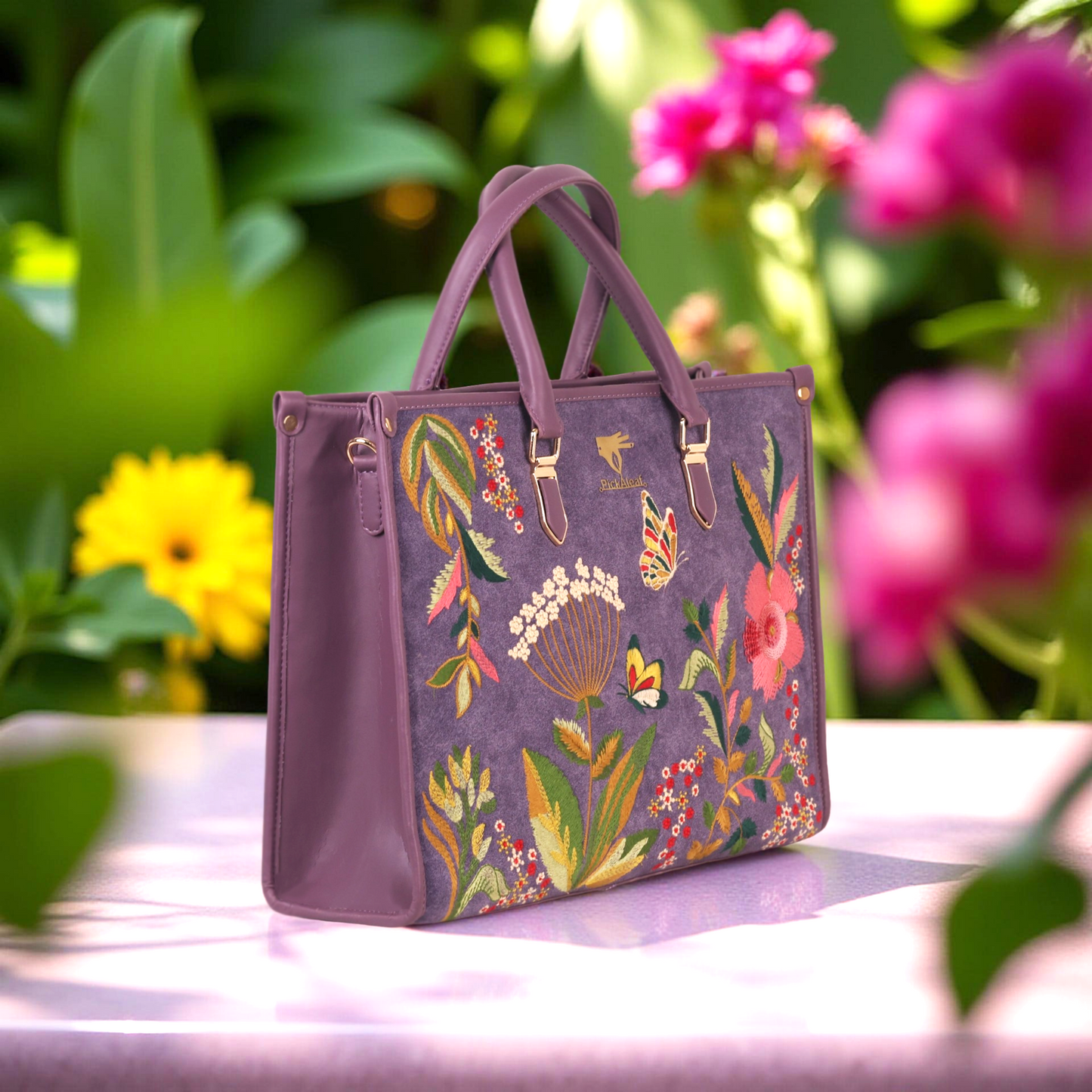 Purple Embroidery Violet Valley Designer Shoulder Bag