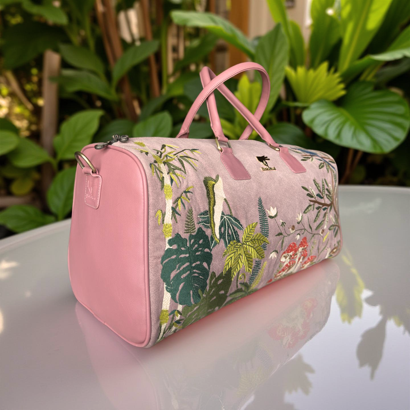 Pink Embroidery Paradise Duffel Bag