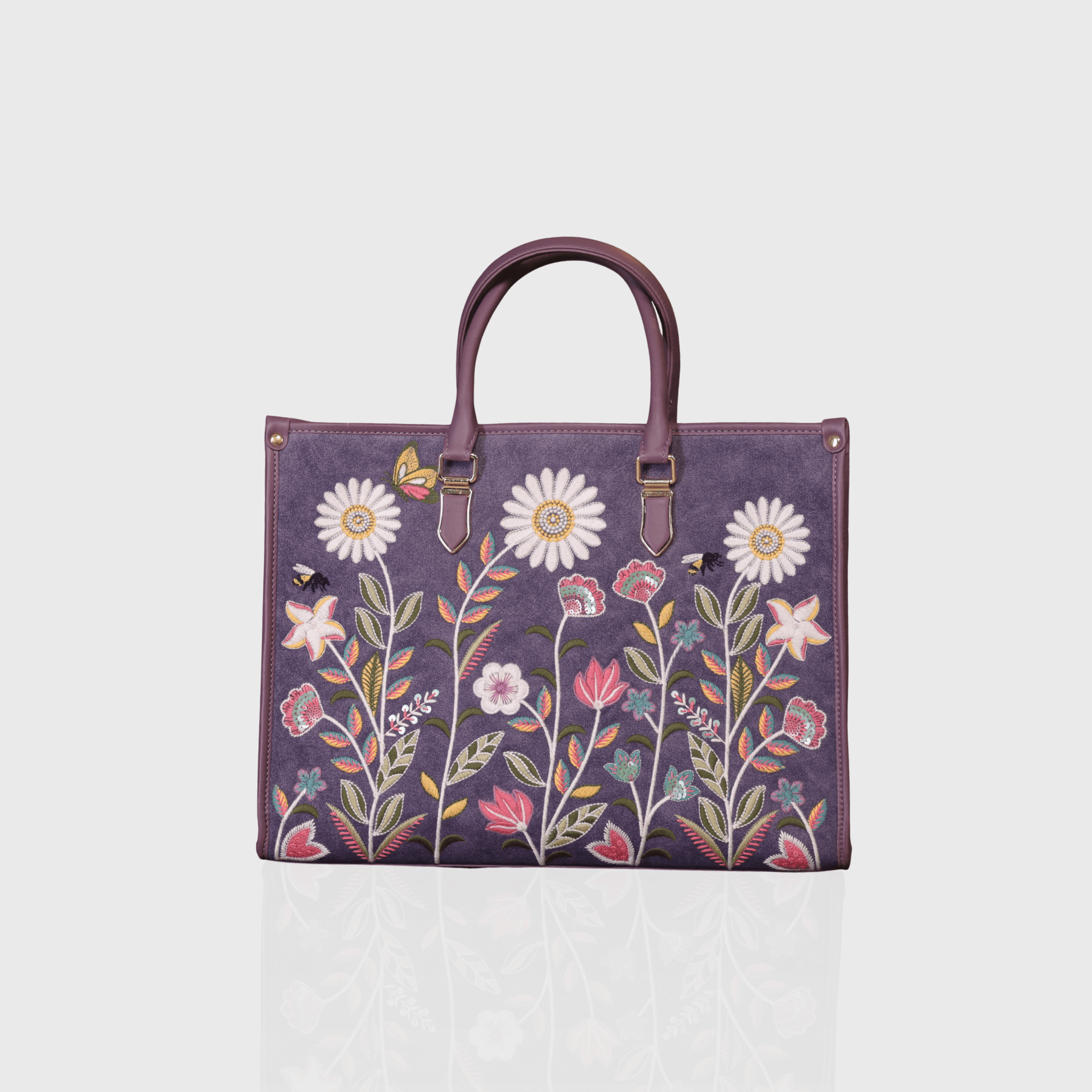 Purple Daisy Dream embroidered shoulder bag.