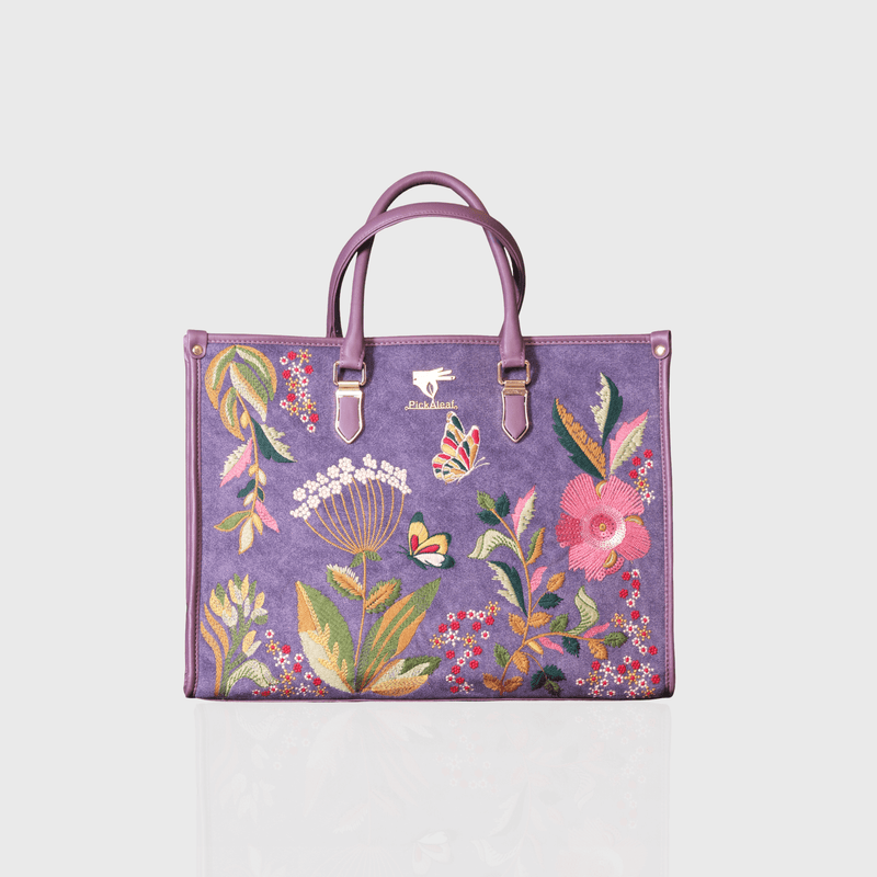 Purple Violet Valley embroidered shoulder bag.
