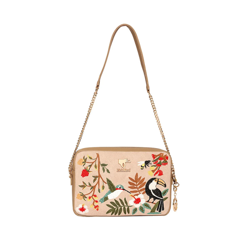 Designer Vegan Leather Crossbody Bag For Women | Beige | PickAleaf