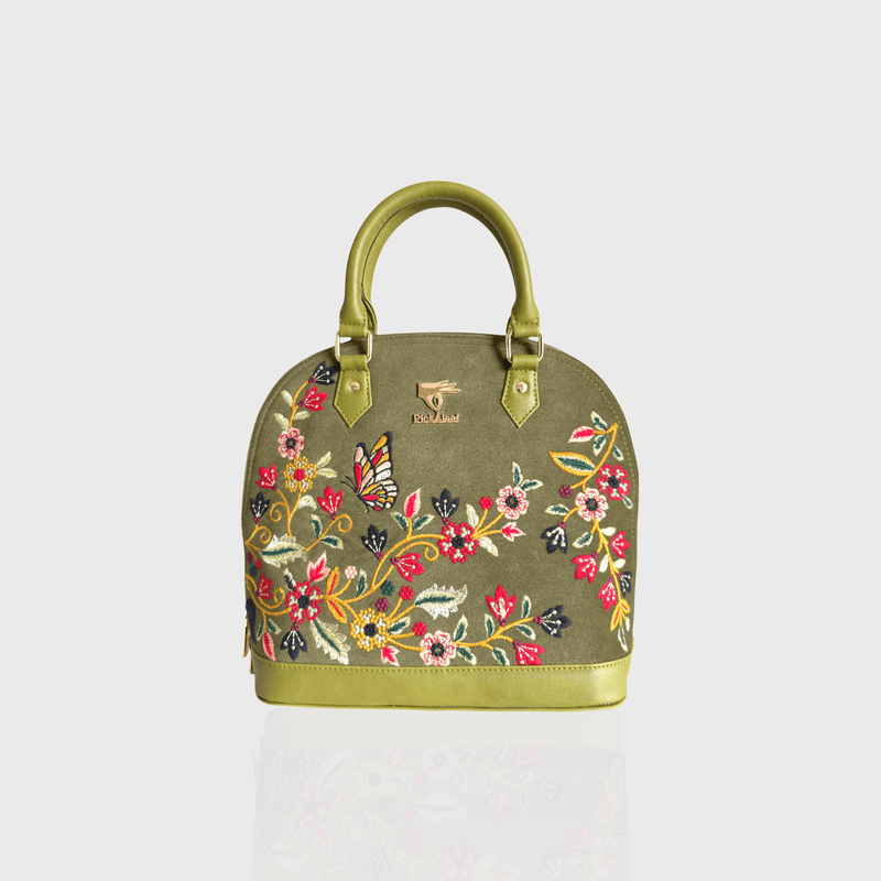 Olive green Waves embroidered handbag for work and casual use.