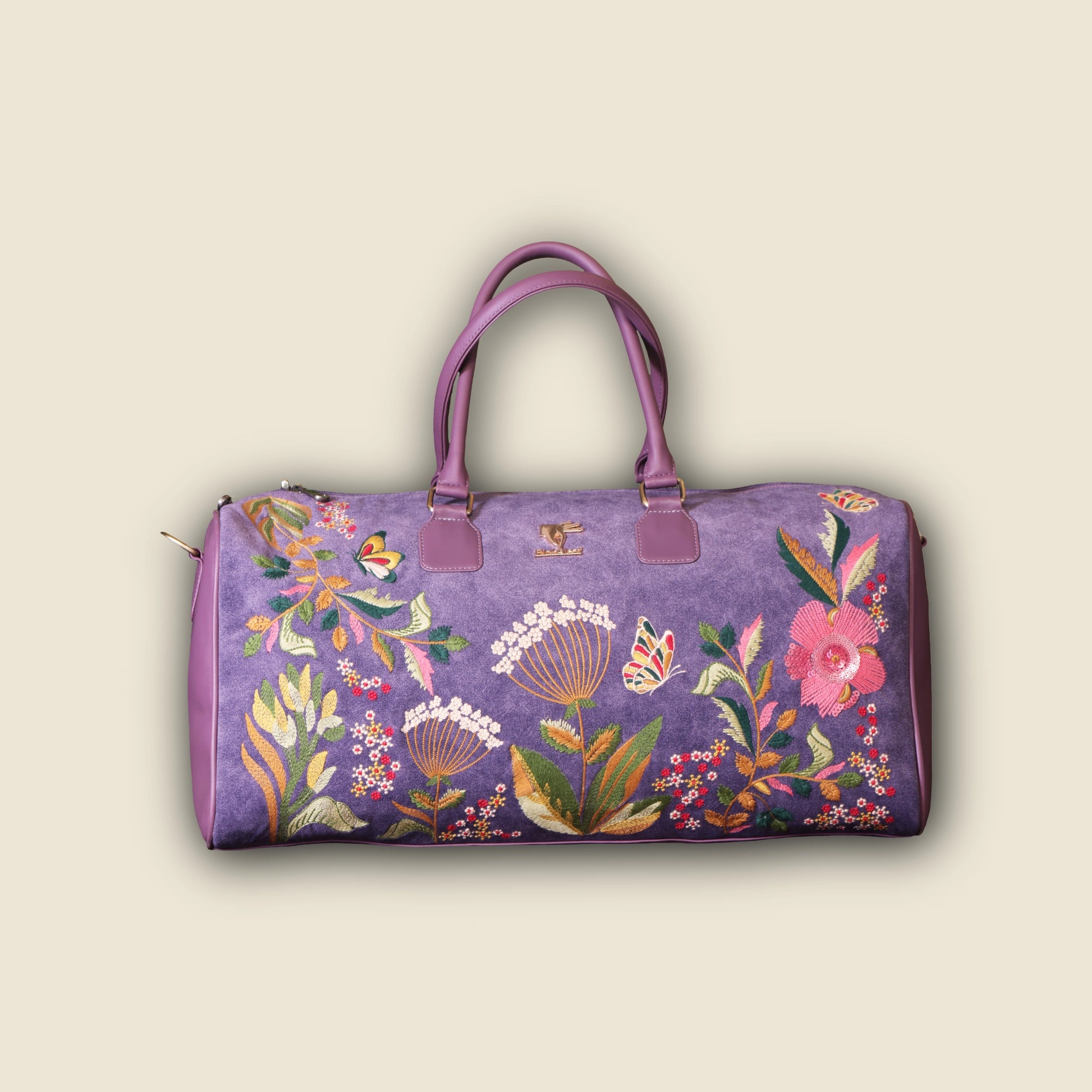 Purple Embroidery Violet Valley Duffel Bag
