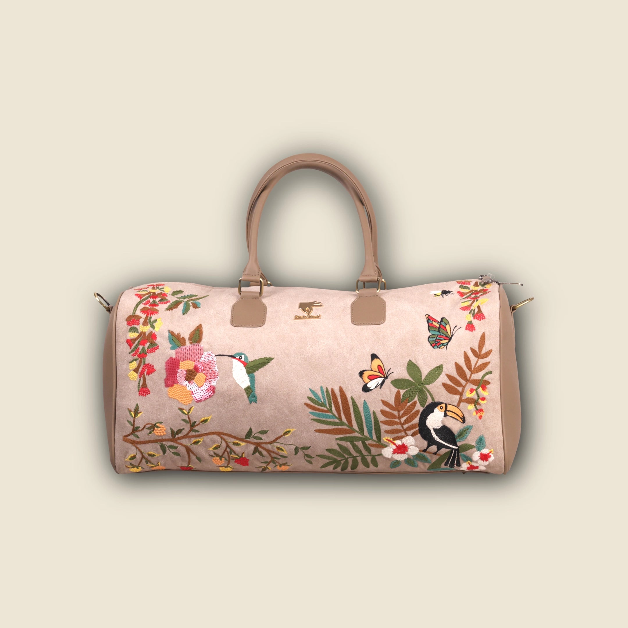 Beige Embroidery Mystic Garden Duffel Bag