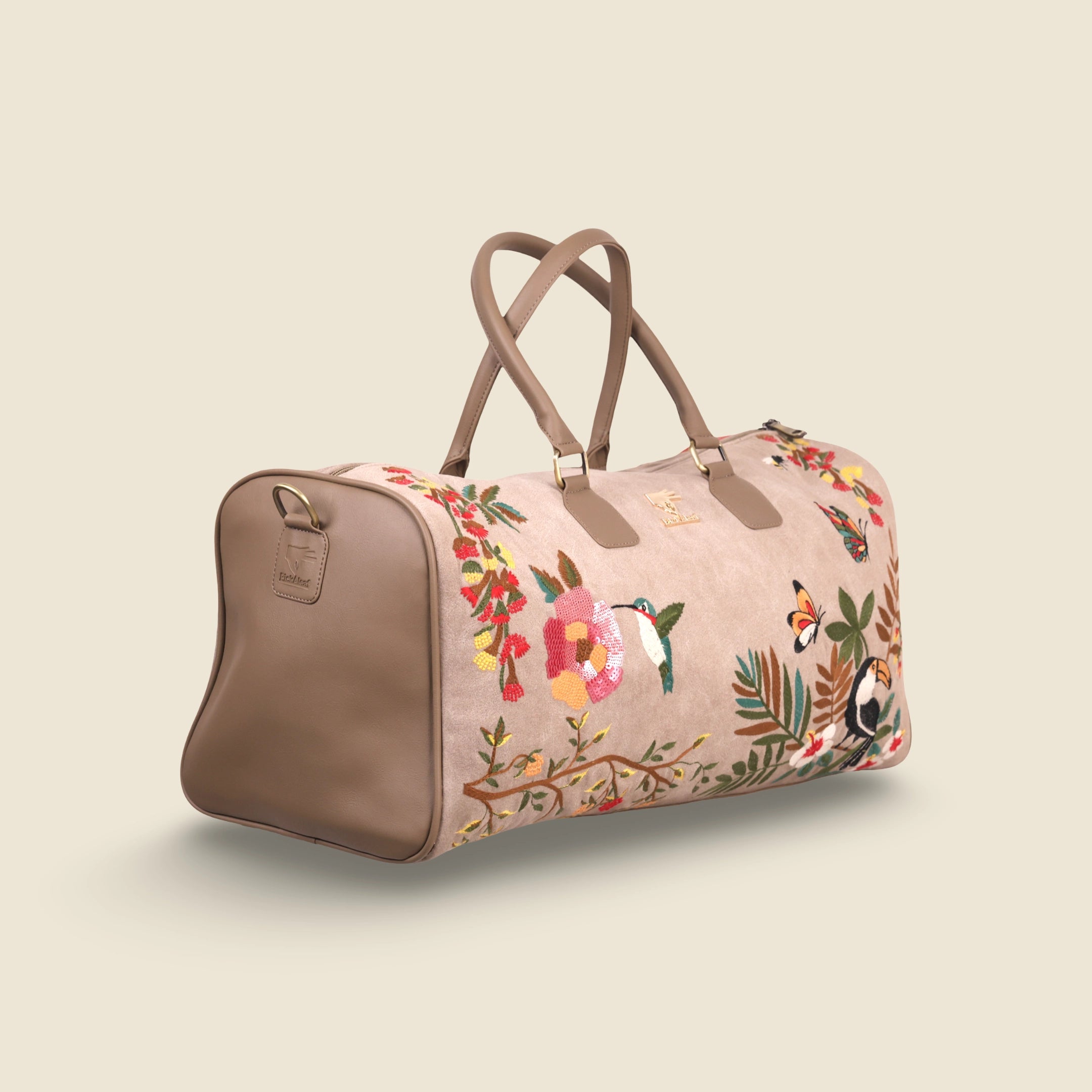 Beige Embroidery Mystic Garden Duffel Bag