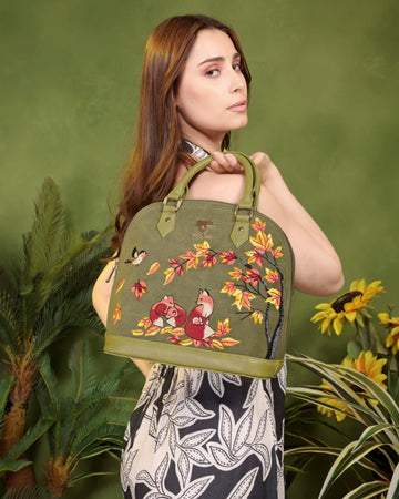 Olive Green Embroidery Autumn Whisper Hand Bag