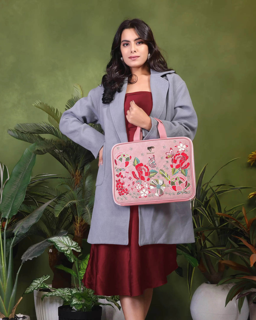 Pink work laptop sleeve 13 to 15 inch for MacBook Air and Pro in vegan leather by PickAleaf with padded protection for daily use