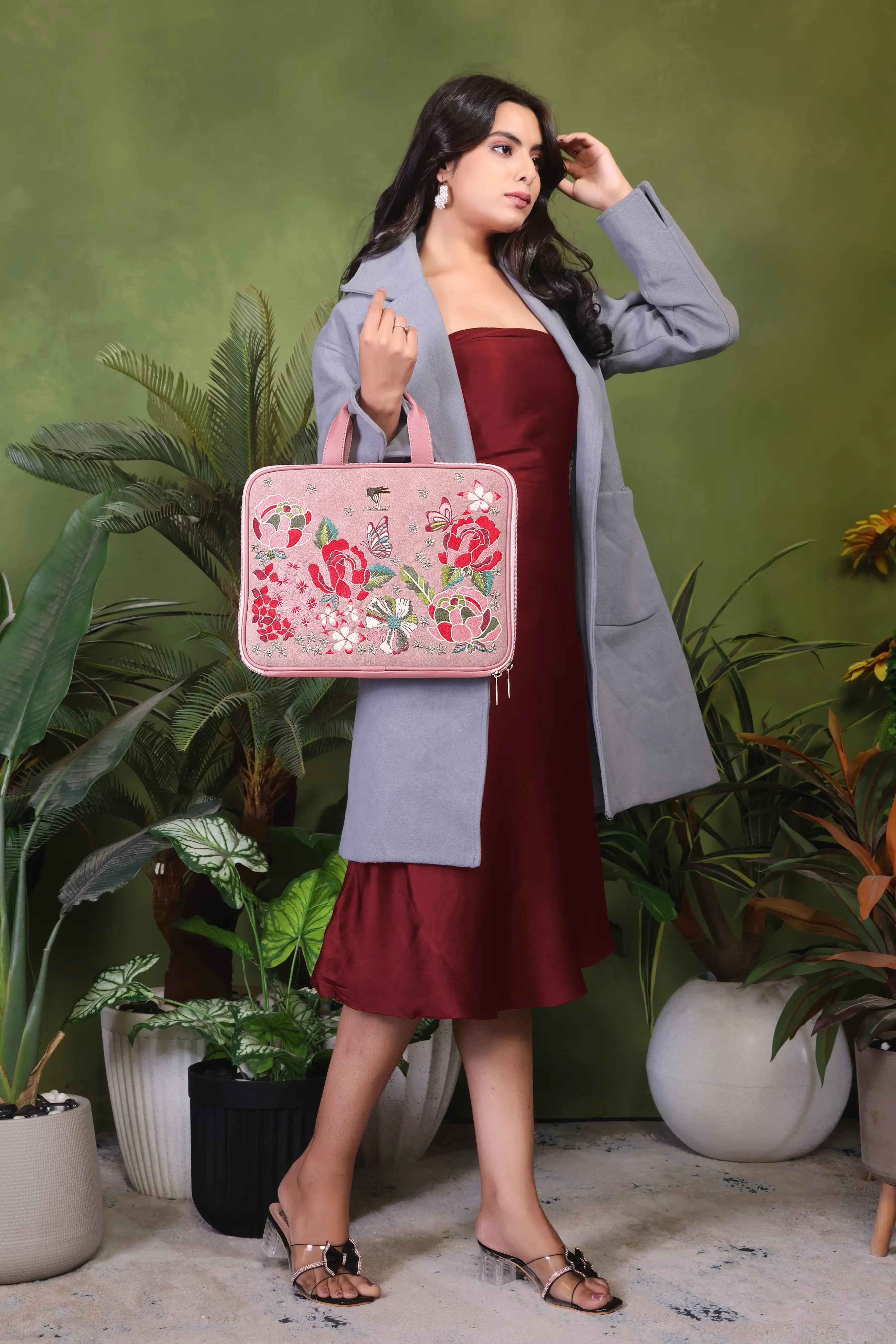 Pink Petal Eden embroidered laptop sleeve.