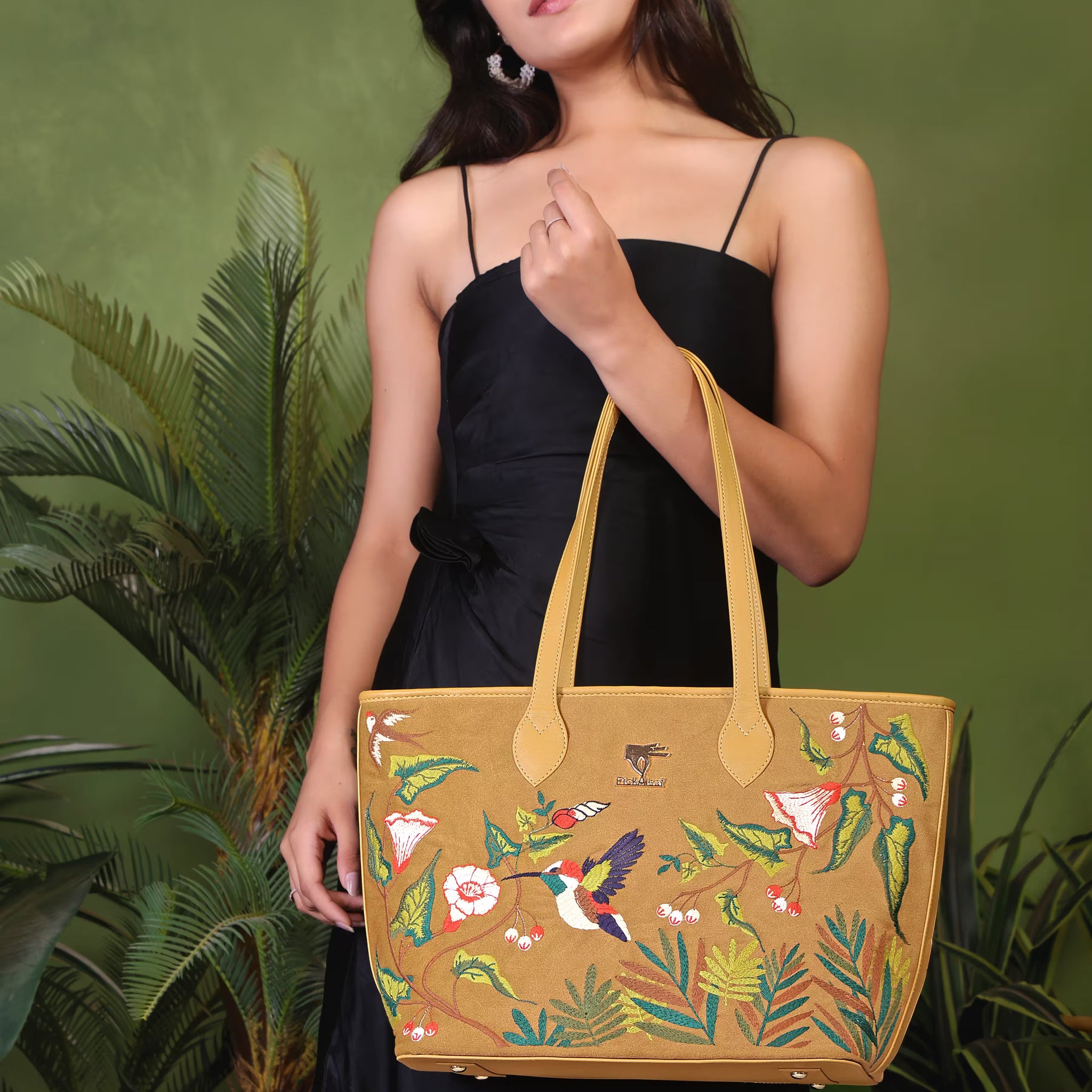 Gold Embroidery Flora Tote Bag | Travel & Daily Use