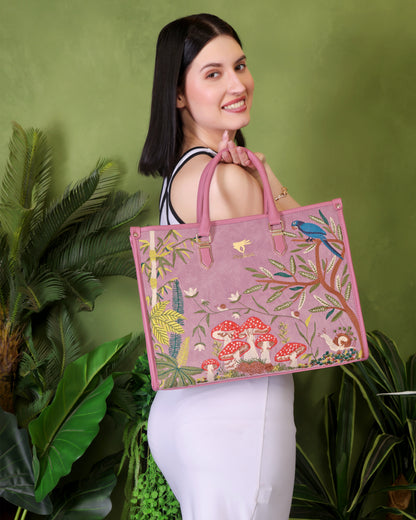 Pink Embroidery Paradise Shoulder Bag