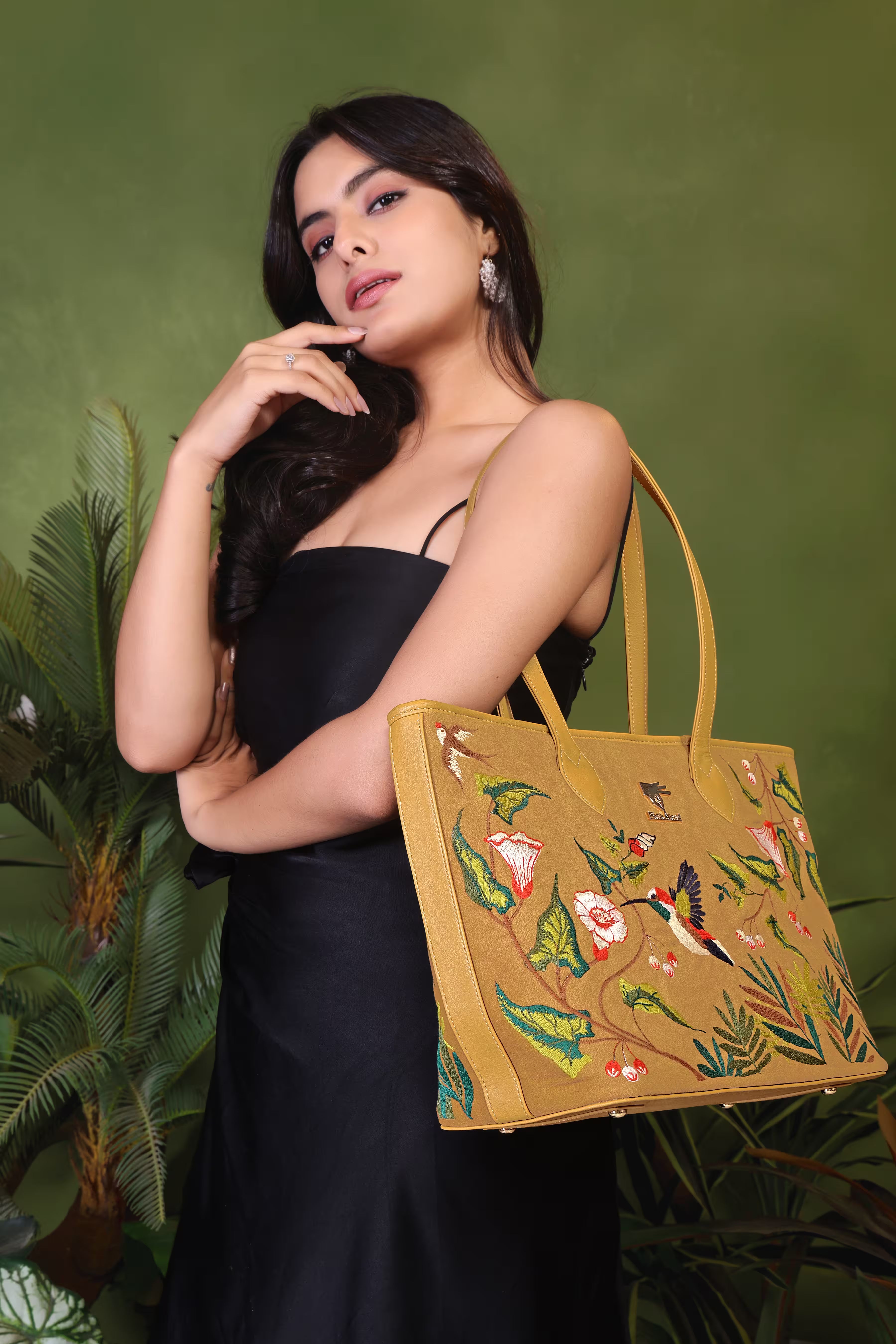Gold Embroidery Flora Tote Bag | Travel & Daily Use
