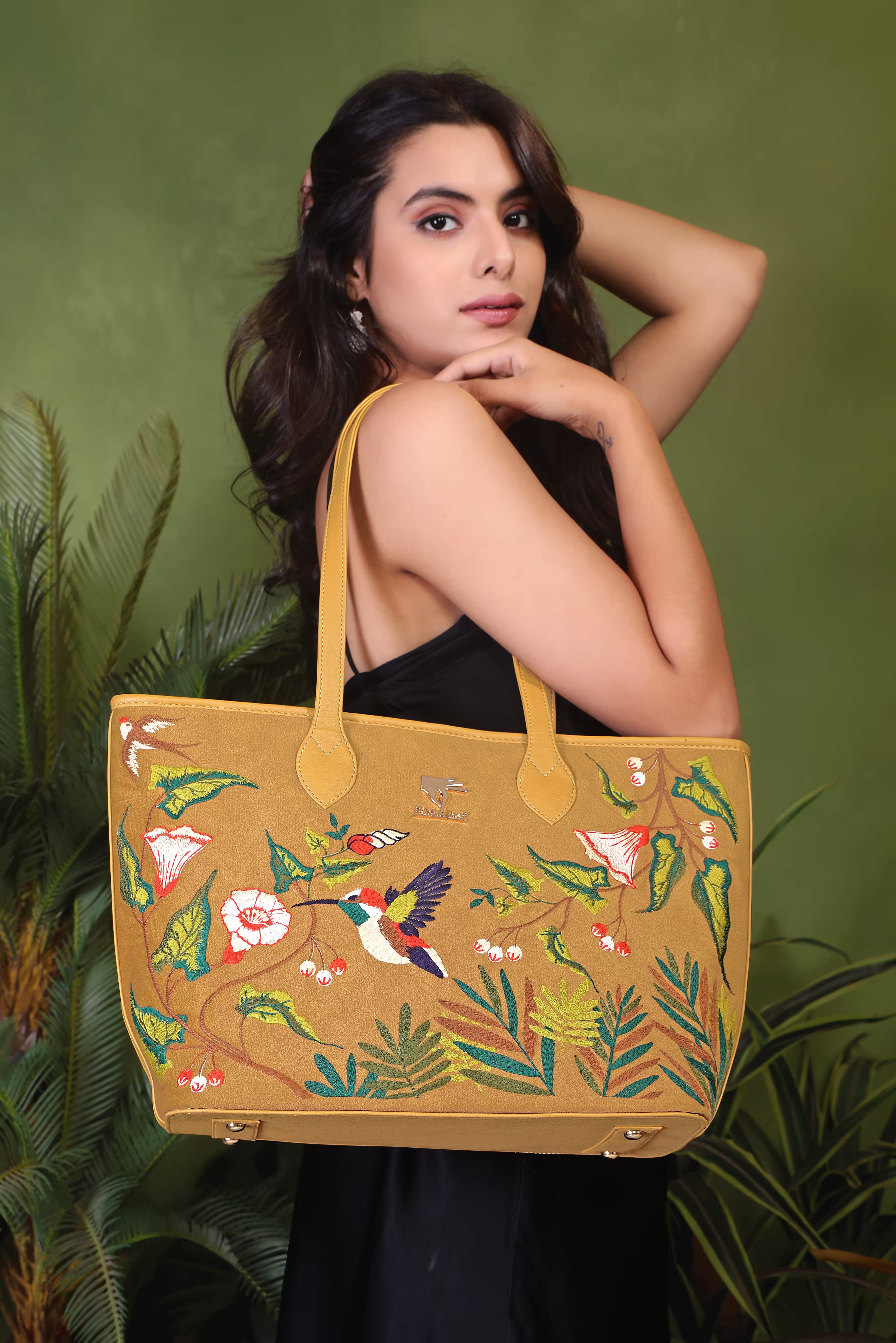 Gold Embroidery Flora Tote Bag | Travel & Daily Use