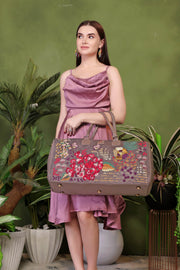 Grey overnight duffel bag for women in cruelty free vegan leather by PickAleaf for short trips and cabin travel use