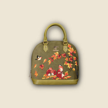 Olive green Autumn Whisper embroidered handbag.