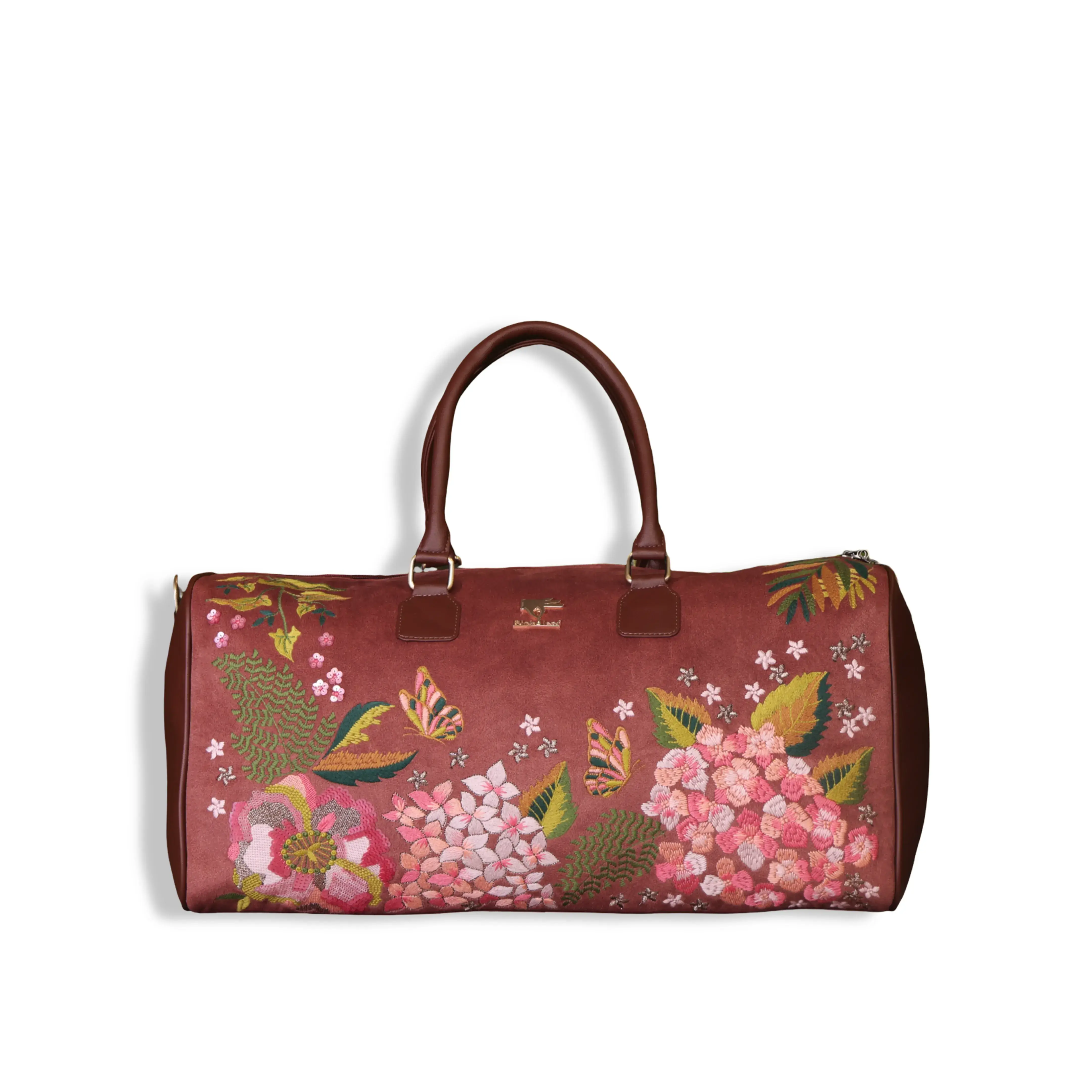 Brown travel luggage duffel bag for women in cruelty free vegan leather by PickAleaf for cabin travel and weekend trips