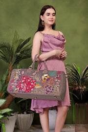Grey overnight duffel bag for women in cruelty free vegan leather by PickAleaf for short trips and cabin travel use