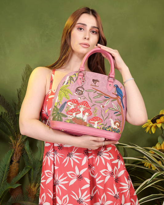 Pink Embroidery Paradise Handbag