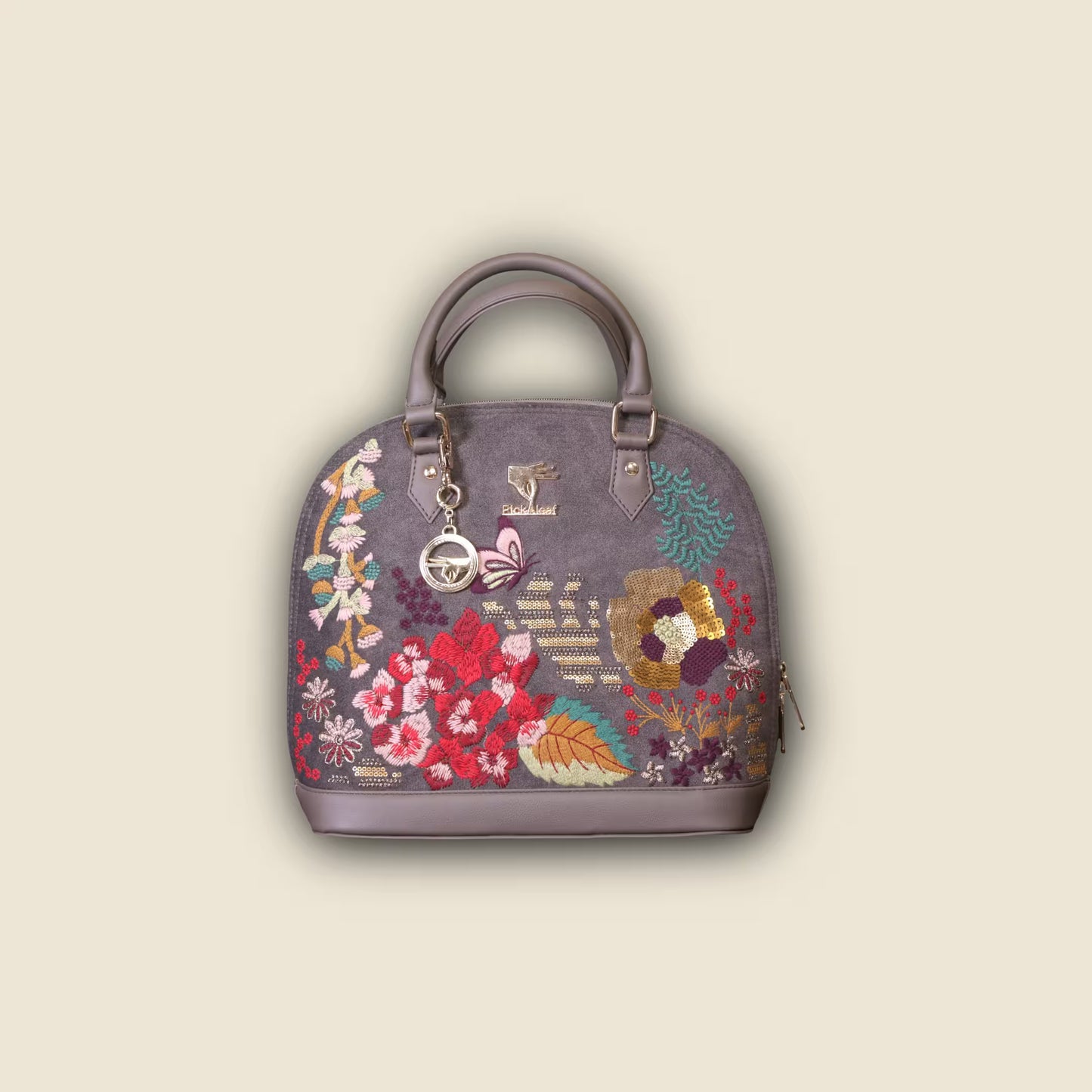 Gray Embroidery Garden Grey Hand Bag