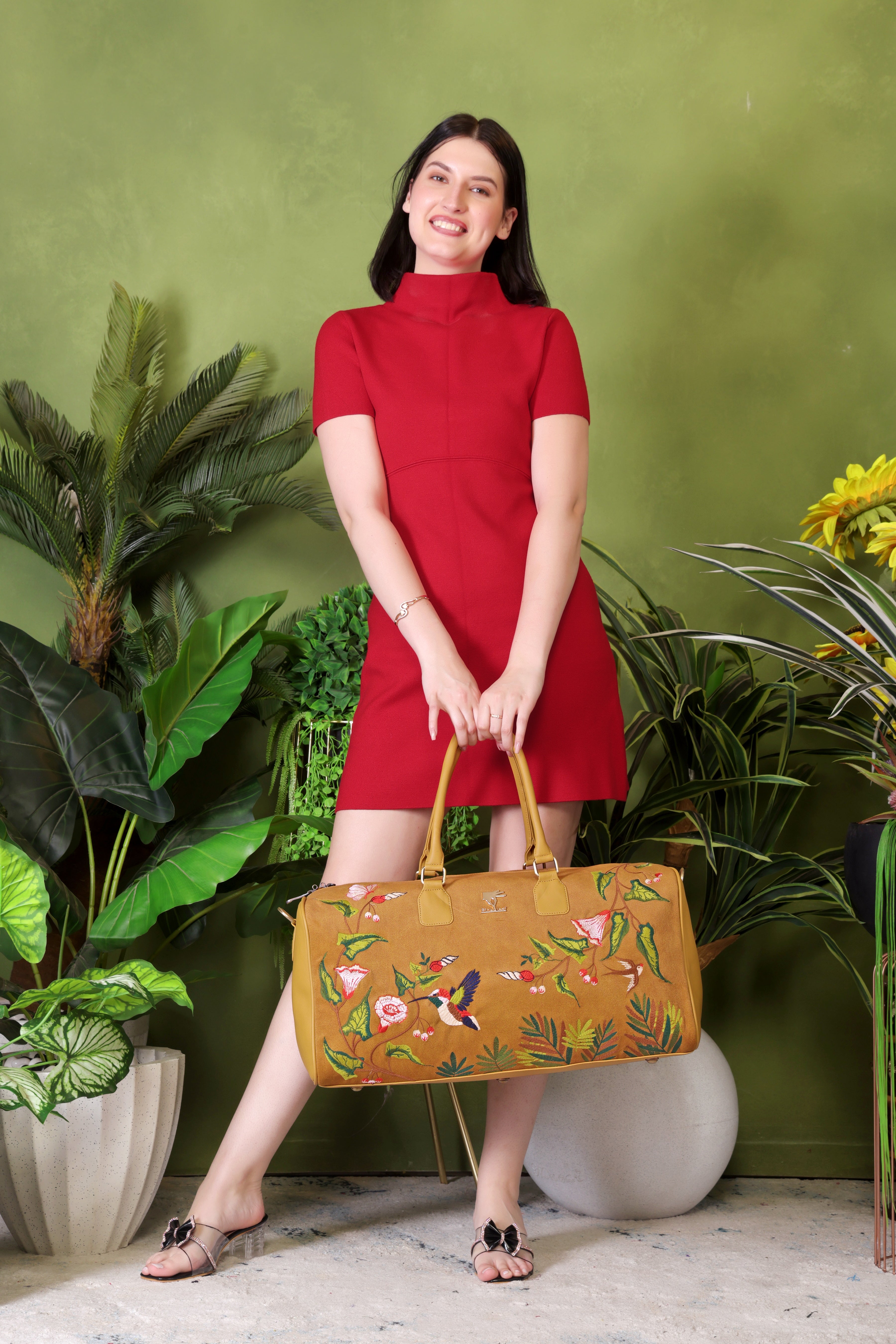 Gold Embroidery Flora Duffel Bag