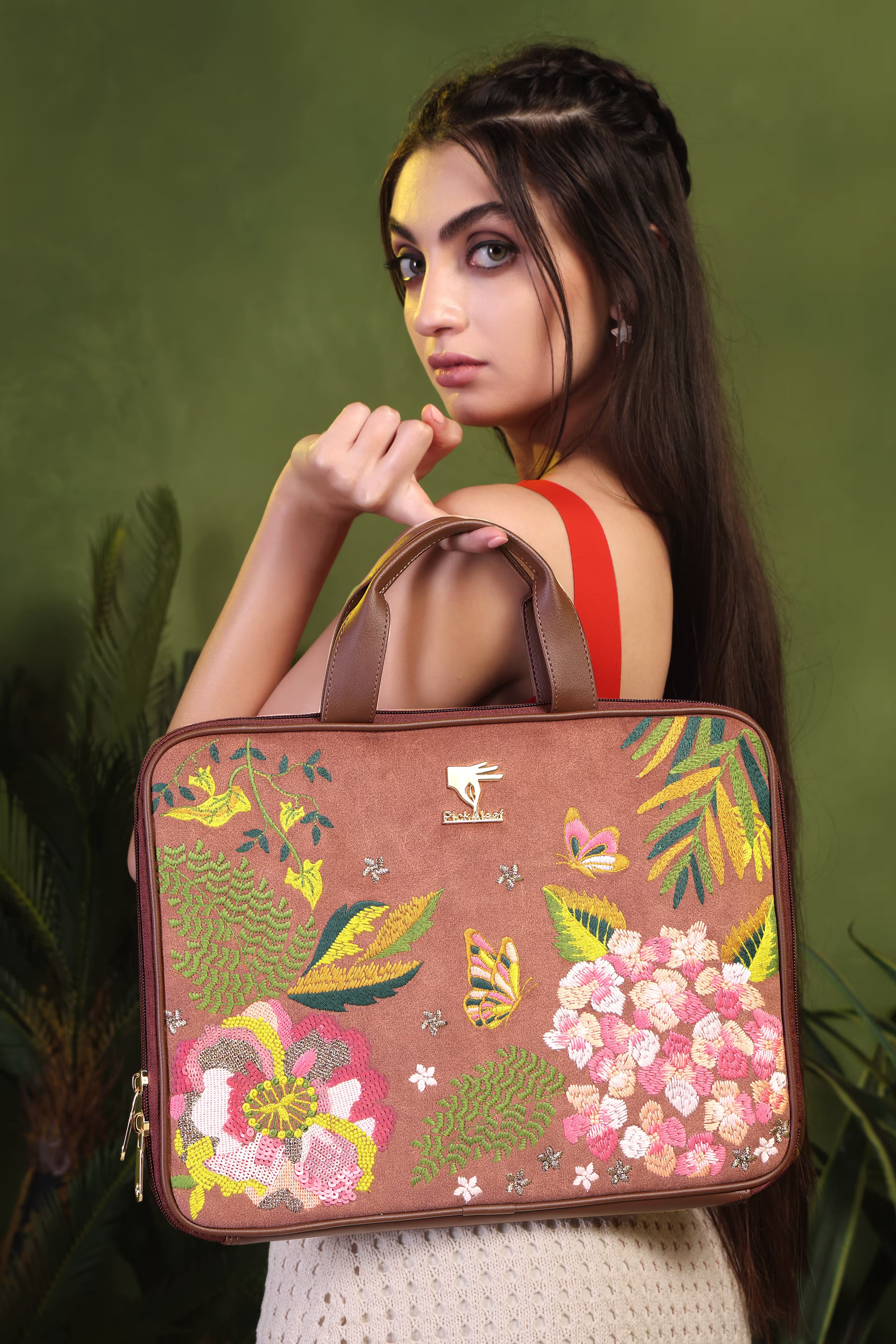 Brown Blossom Wood Designer Laptop Sleeve