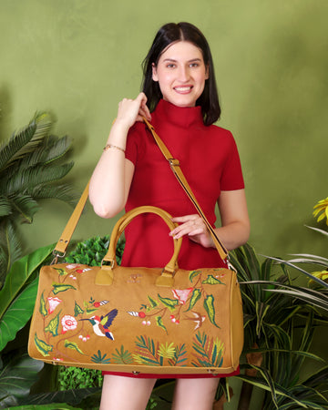 Gold Embroidery Flora Duffel Bag