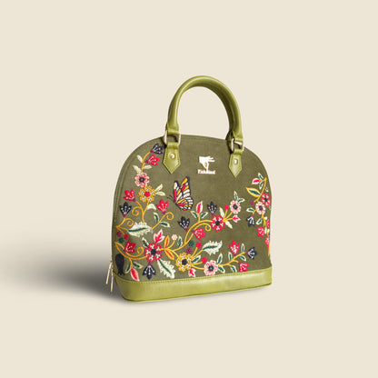 Olive Green Embroidery Waves Handbag