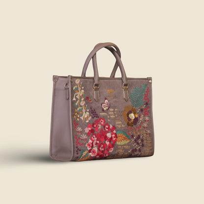 Gray Embroidery Garden Grey Shoulder Bag