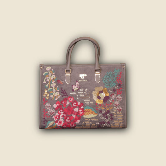 Gray Embroidery Garden Grey Shoulder Bag