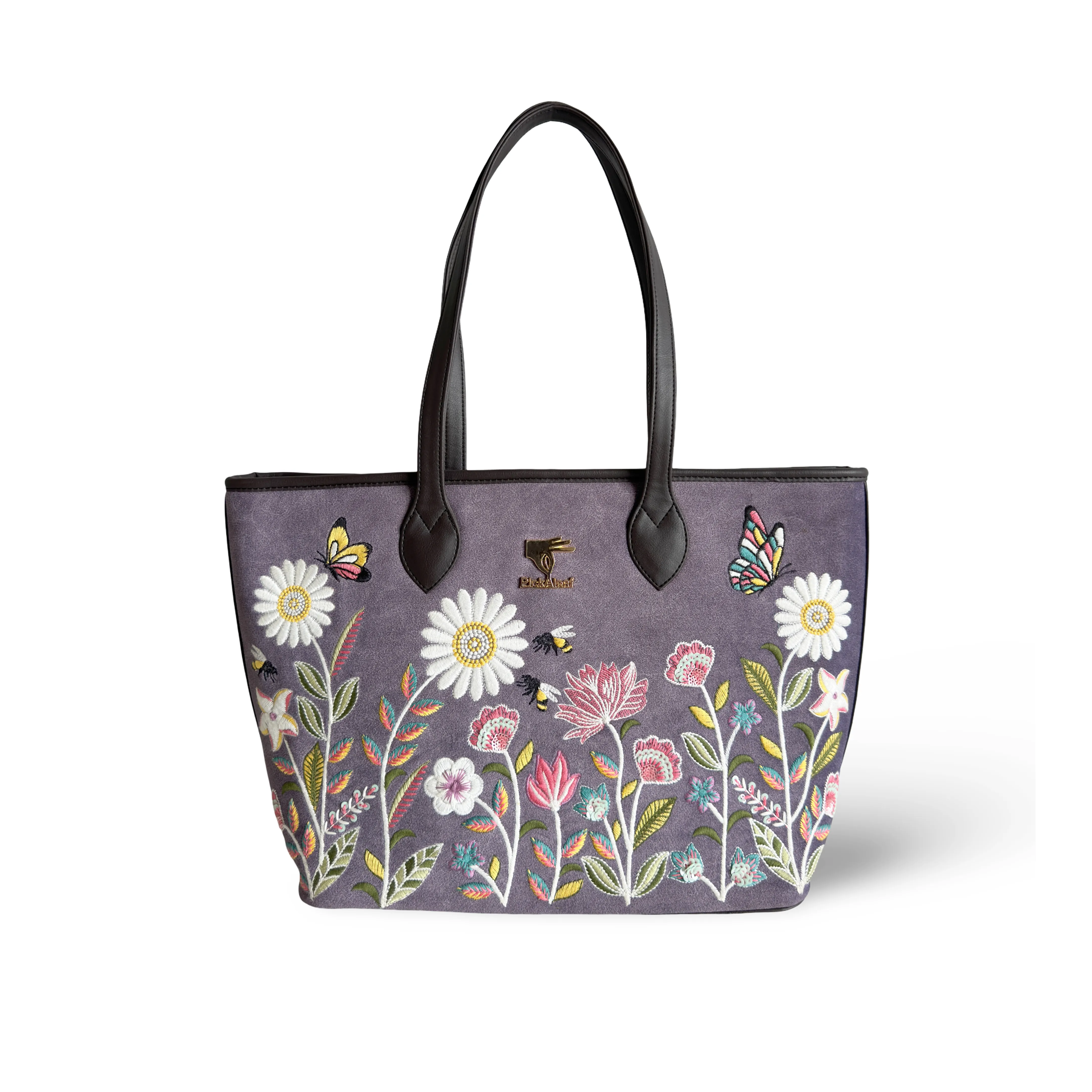 Purple embroidered ethinic tote bag for women in vegan leather by PickAleaf for travel, shopping and daily use