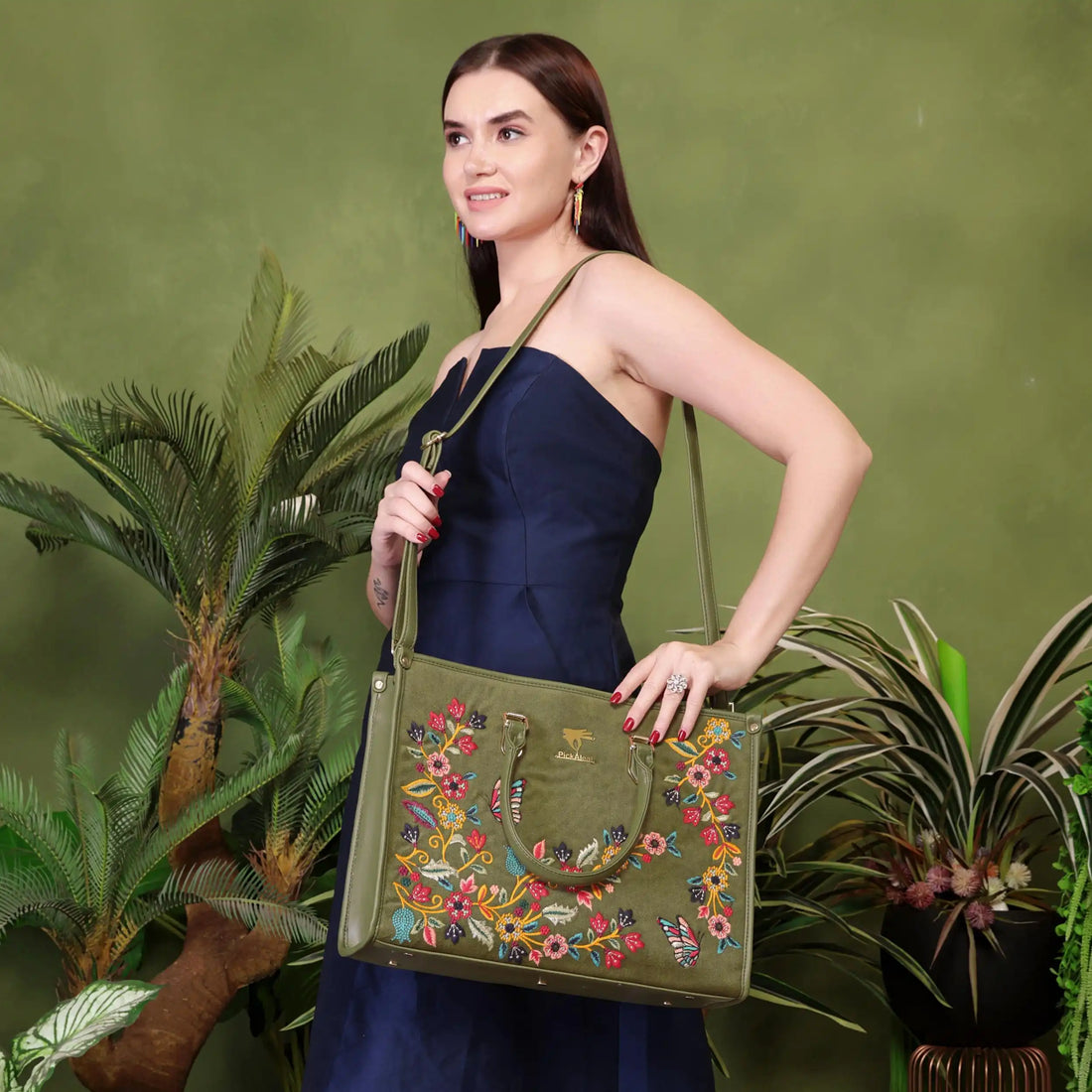 Olive Waves Structured Tote Bag