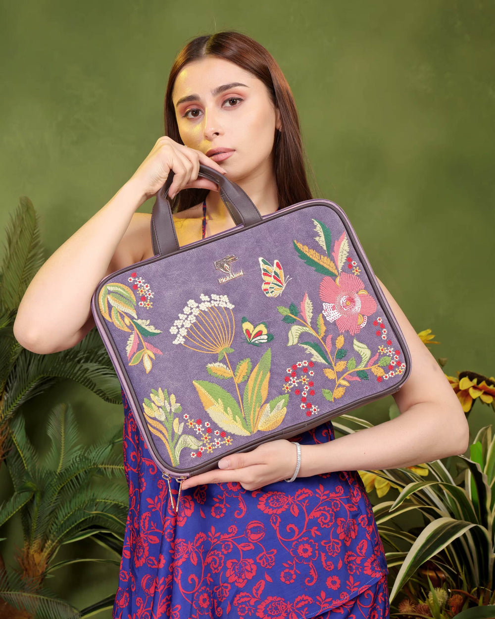 Purple laptop sleeve 13 to 16 inch for MacBook Pro and Air in vegan leather by PickAleaf with padded protection for office use