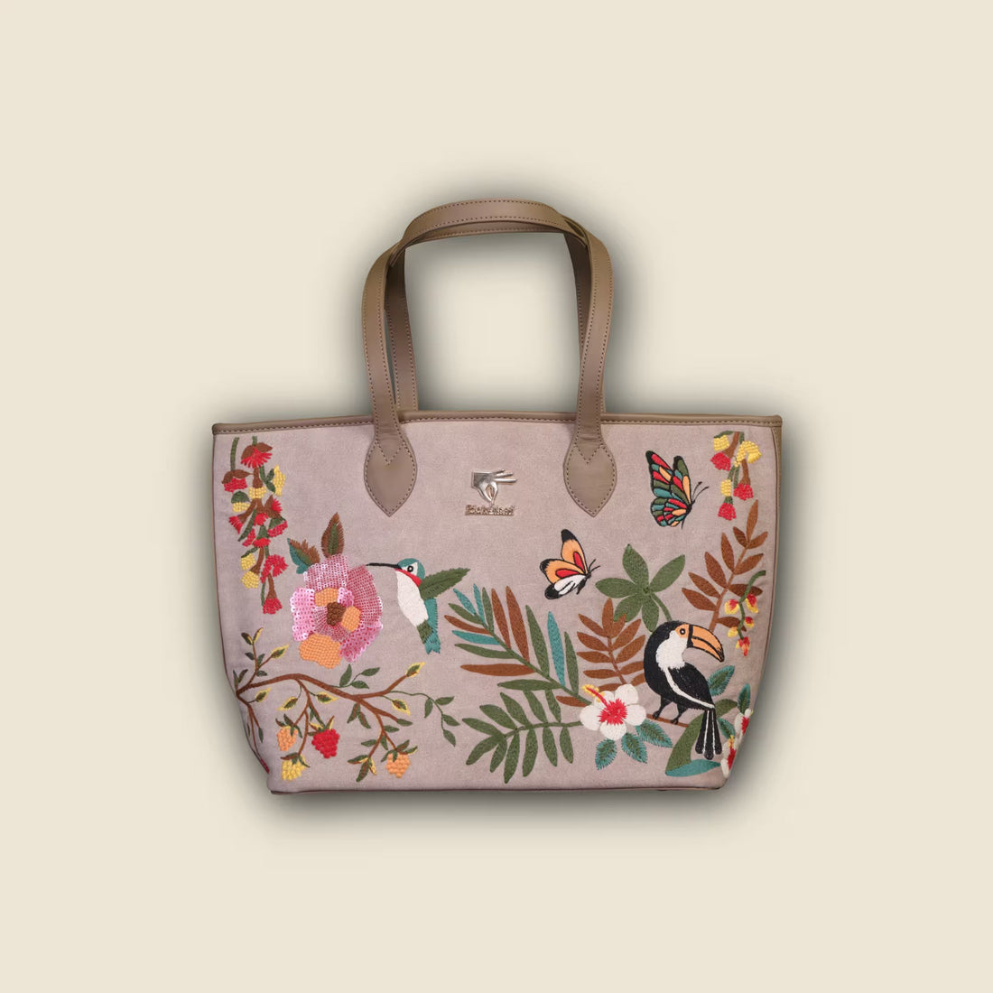 Beige Embroidery Mystic Garden Tote Bag | Work & Everyday Use