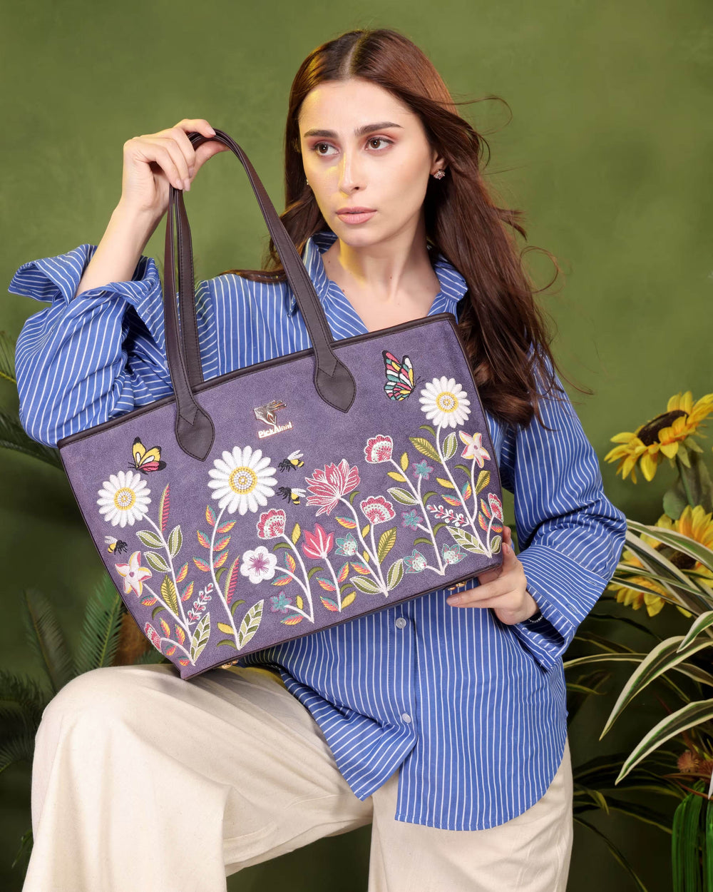 Purple embroidered ethinic tote bag for women in vegan leather by PickAleaf for travel, shopping and daily use