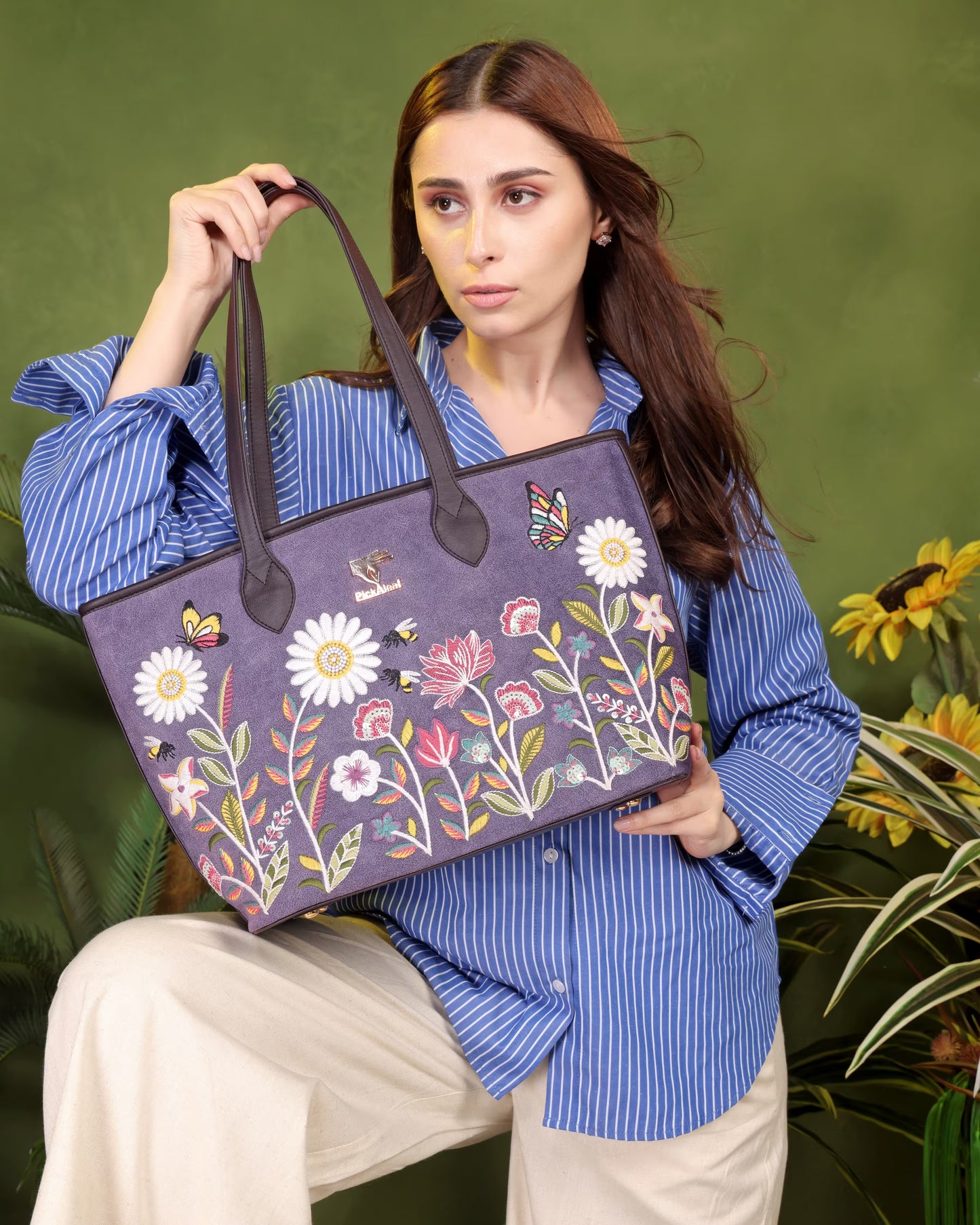 Purple Embroidery Daisy Dream Tote Bag | Casual & Function
