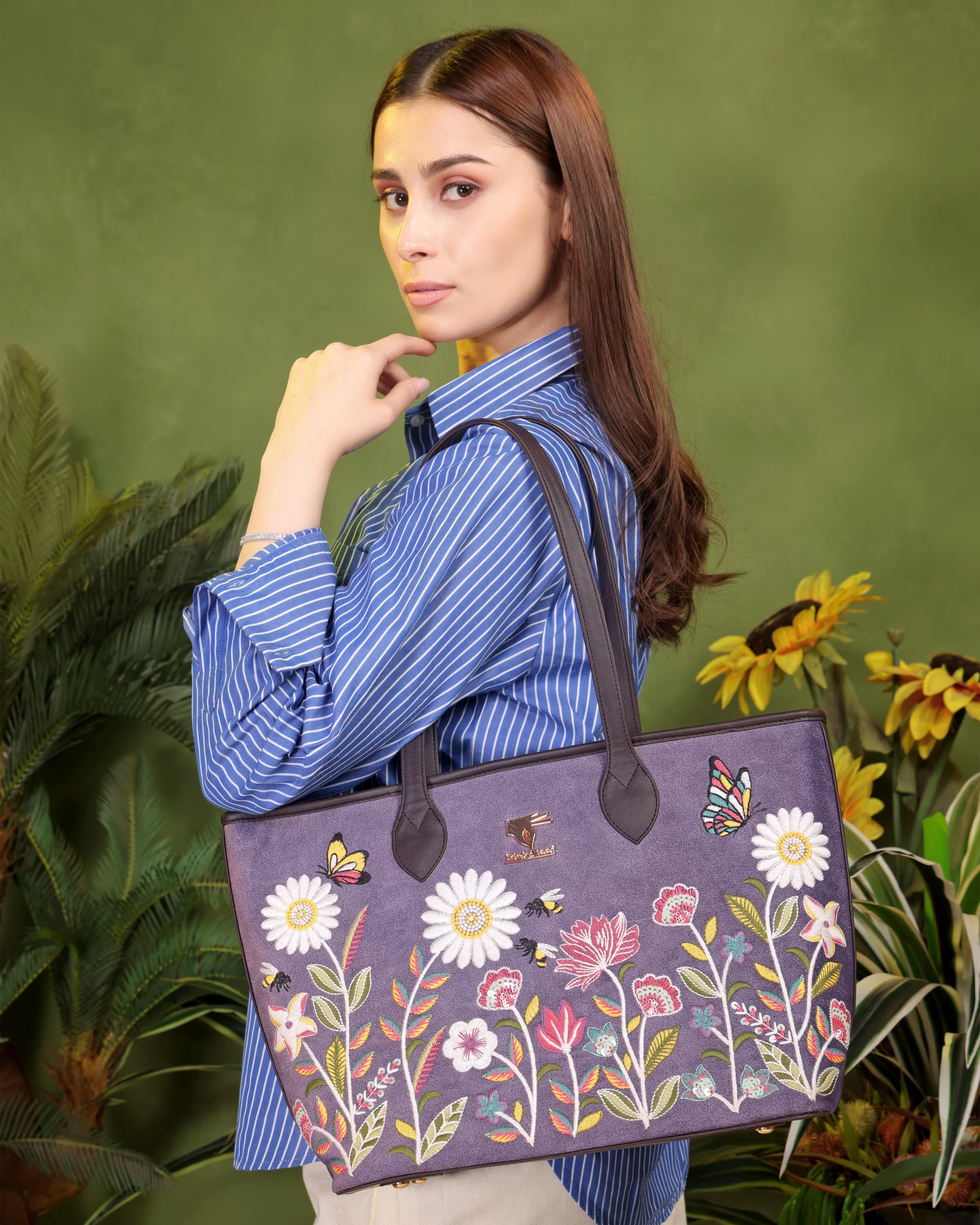 Purple Embroidery Daisy Dream Tote Bag | Casual & Function