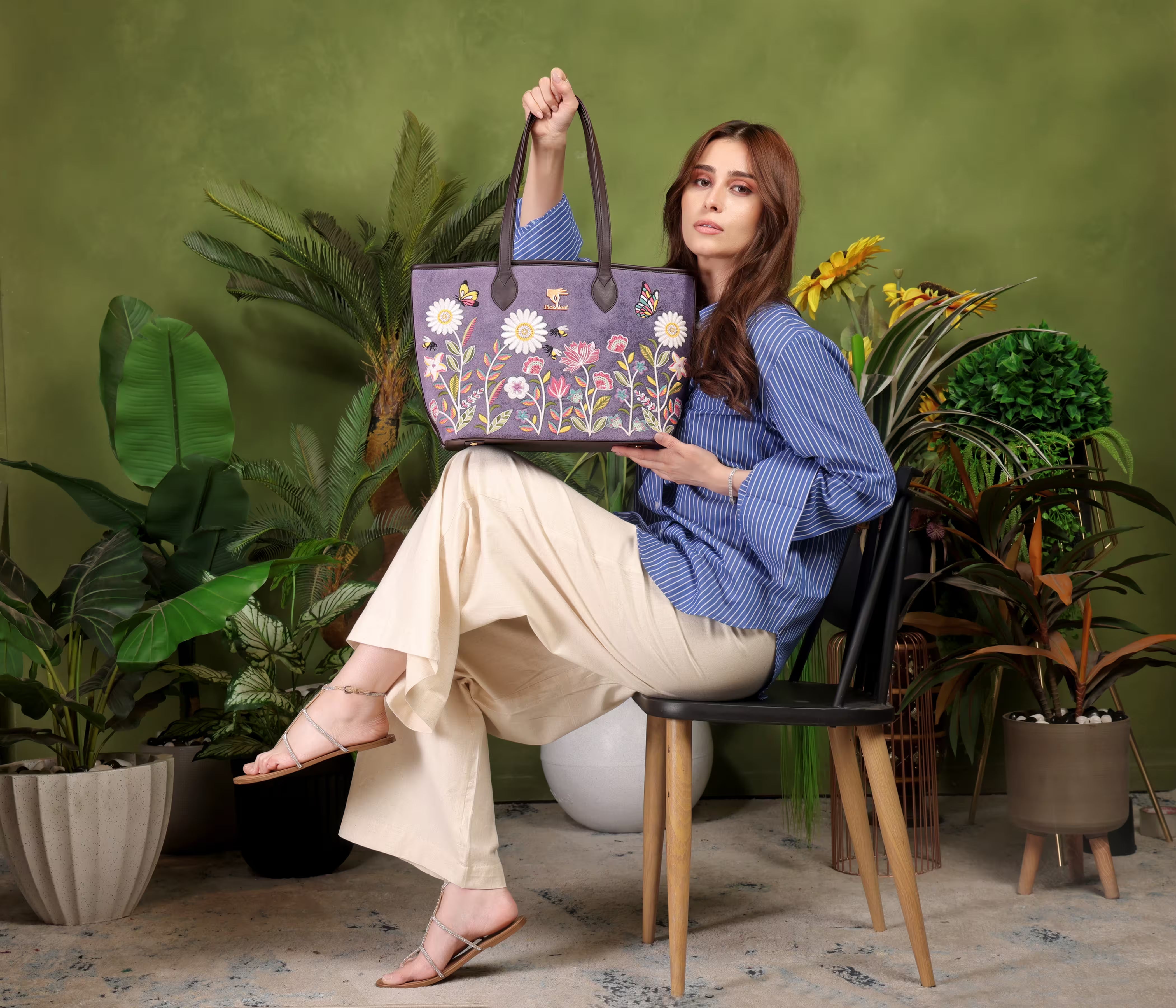 Purple Embroidery Daisy Dream Tote Bag | Casual & Function