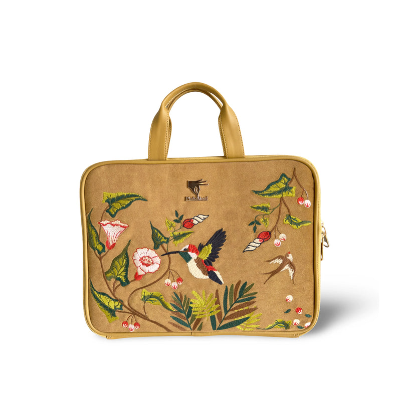 Mustard slim laptop sleeve 13 to 16 inch for MacBook and ThinkPad in vegan leather by PickAleaf with padded protection