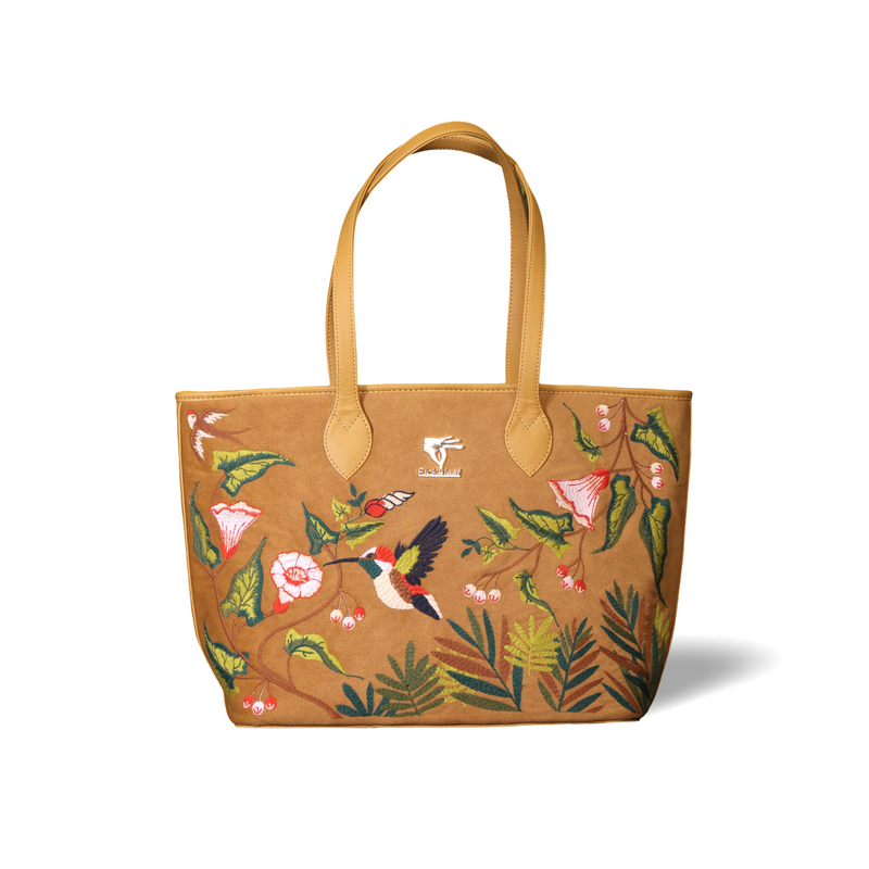 Mustard embroidered lightweight tote bag for women in vegan leather by PickAleaf for work, travel and daily use