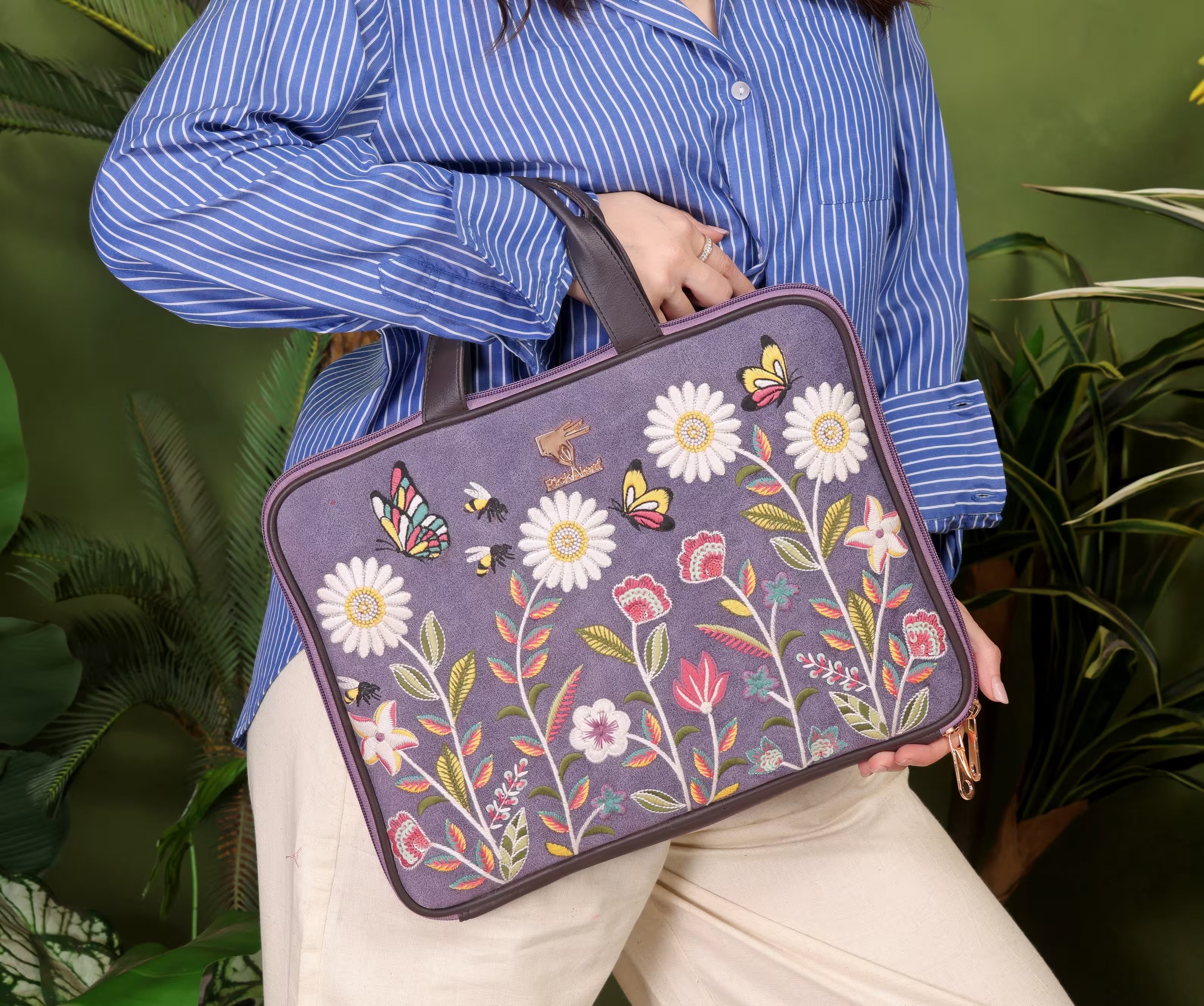 Purple Daisy Dream Embroidered Laptop Sleeve