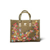 Olive Green Floral Embroidered Vegan Leather Work Tote | Olive Waves Collection